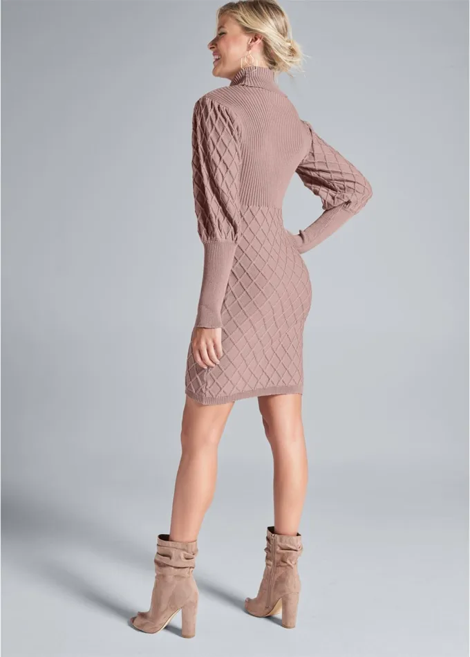 PUFF DETAIL SWEATER DRESS Tan Women VENUS Midi Dresses