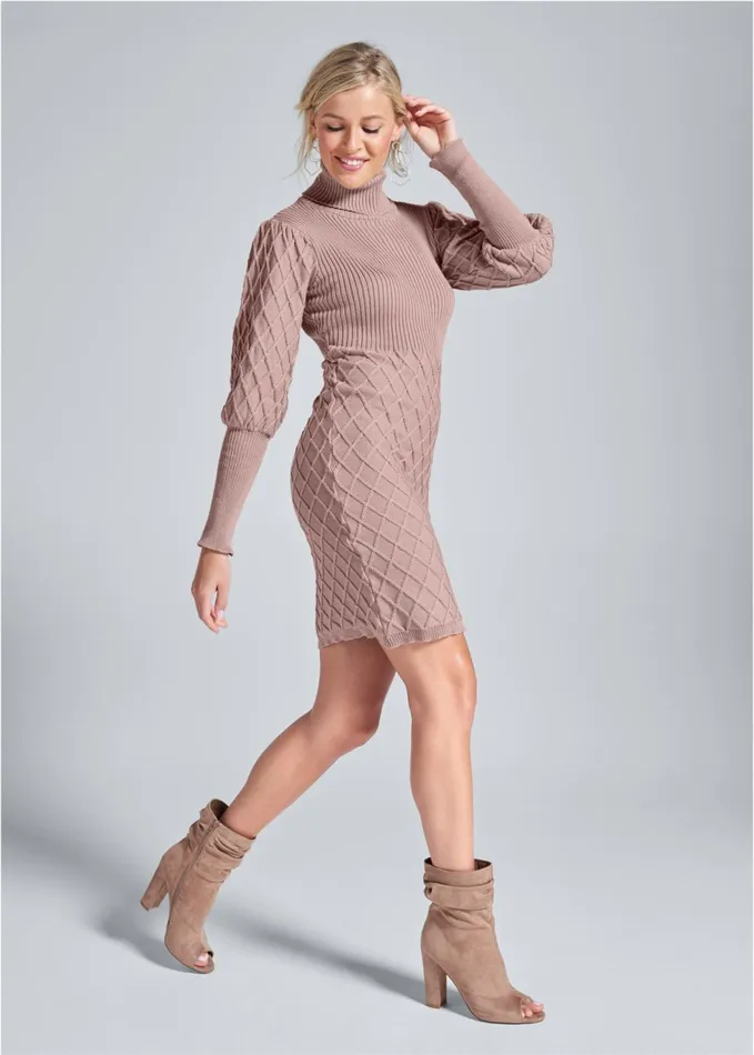 PUFF DETAIL SWEATER DRESS Tan Women VENUS Midi Dresses