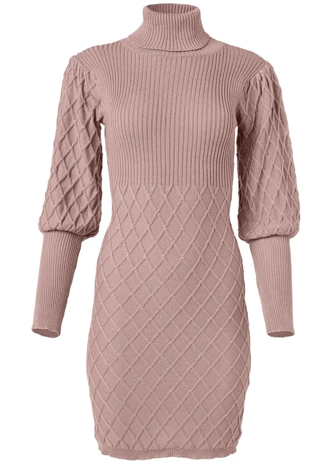 PUFF DETAIL SWEATER DRESS Tan Women VENUS Midi Dresses