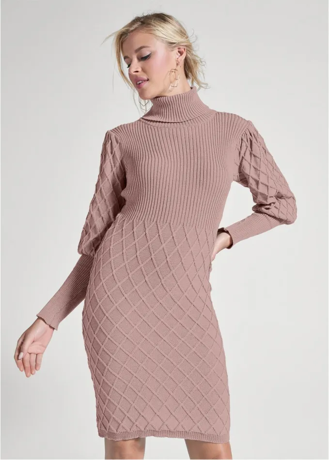 PUFF DETAIL SWEATER DRESS Tan Women VENUS Midi Dresses