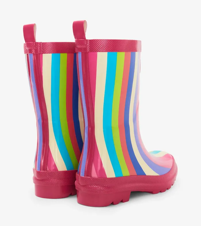 Rainbow Stripes Shiny Kids Rain Boots Hatley