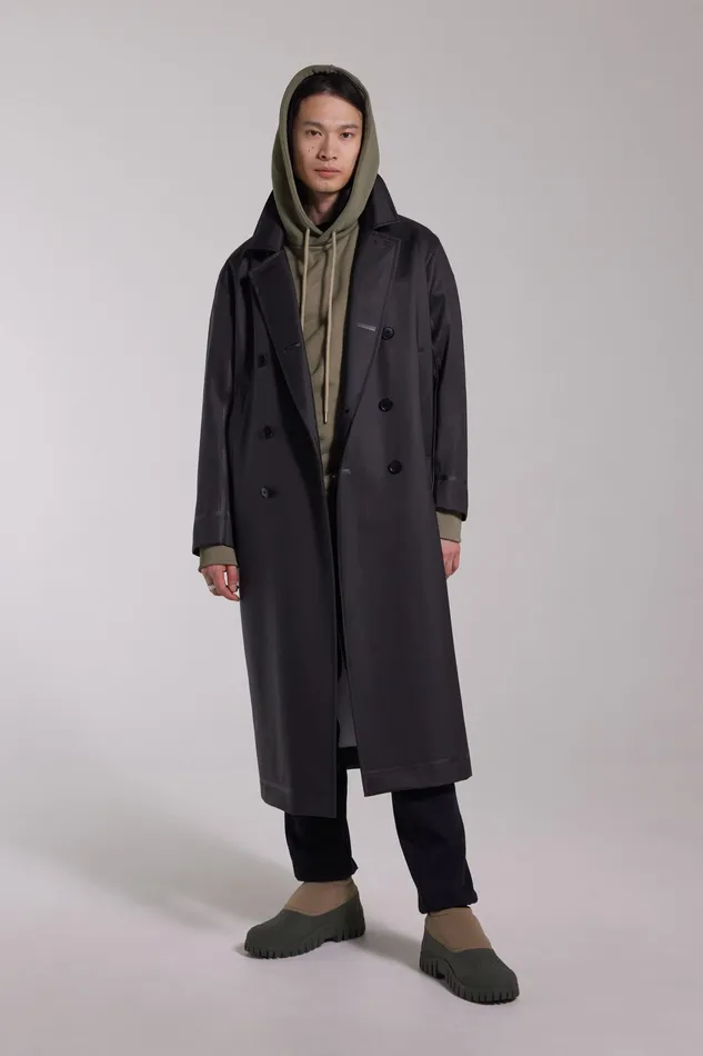 Raincoats Men Stutterheim Rosenbad Long Double Breasted Overcoat Black