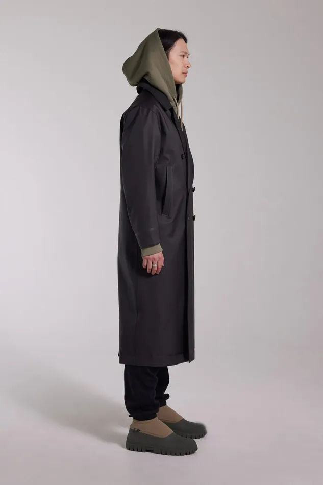 Raincoats Men Stutterheim Rosenbad Long Double Breasted Overcoat Black