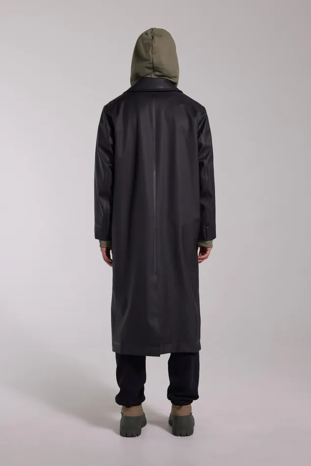 Raincoats Men Stutterheim Rosenbad Long Double Breasted Overcoat Black