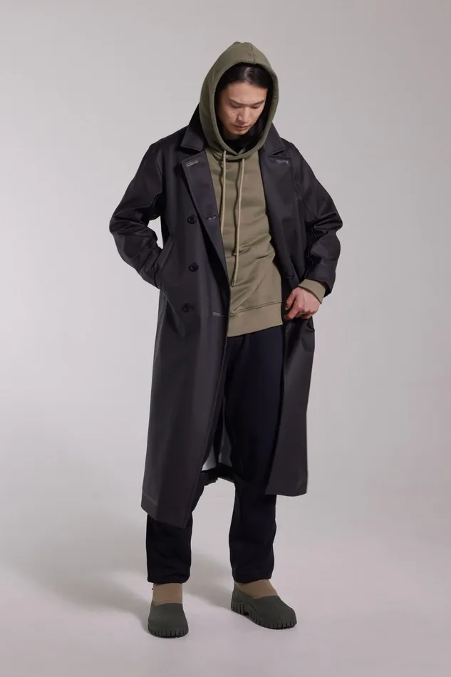 Raincoats Men Stutterheim Rosenbad Long Double Breasted Overcoat Black