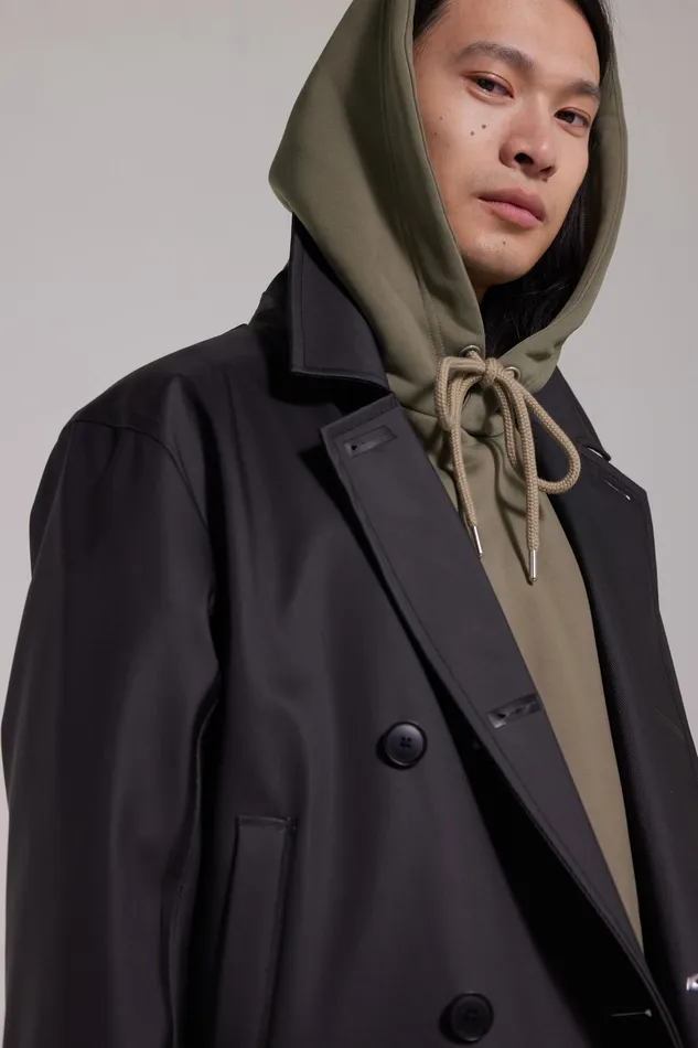 Raincoats Men Stutterheim Rosenbad Long Double Breasted Overcoat Black