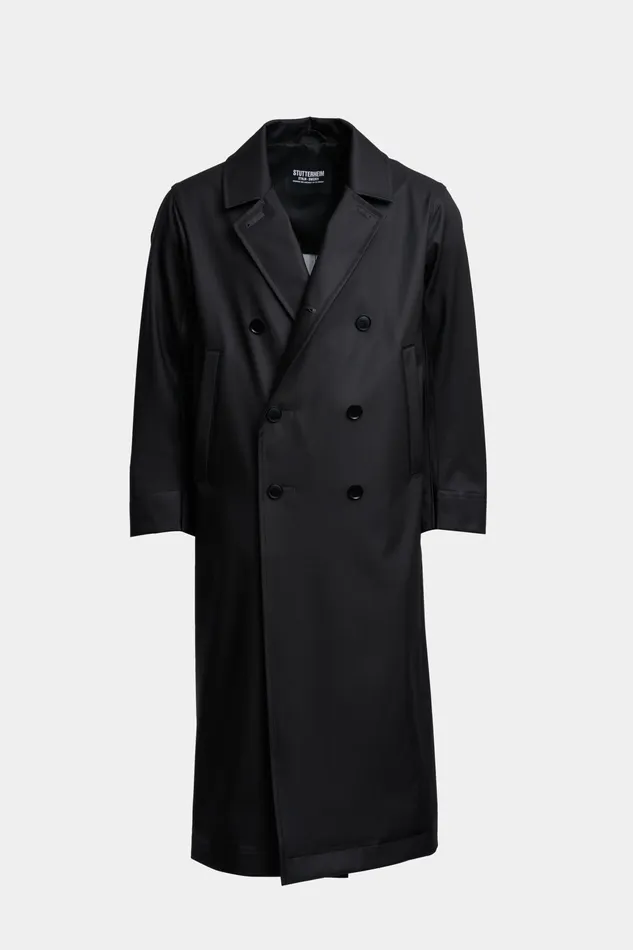 Raincoats Men Stutterheim Rosenbad Long Double Breasted Overcoat Black