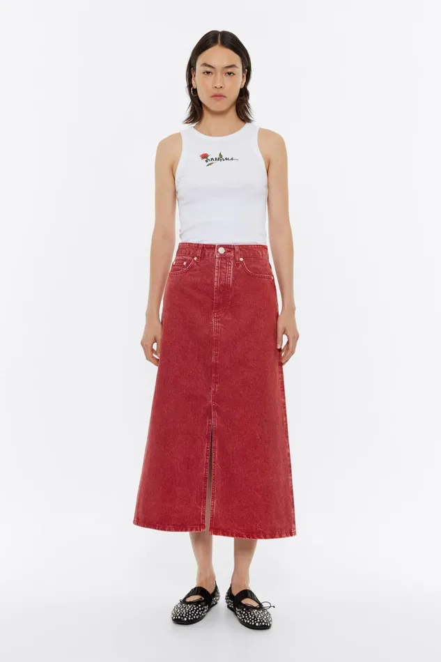 Red Aline Denim Midi Skirt Red Women Bimba Y Lola Skirts