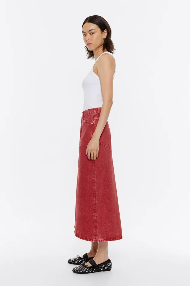 Red Aline Denim Midi Skirt Red Women Bimba Y Lola Skirts Red Aline Denim Midi Skirt Red Women Bimba Y Lola Skirts