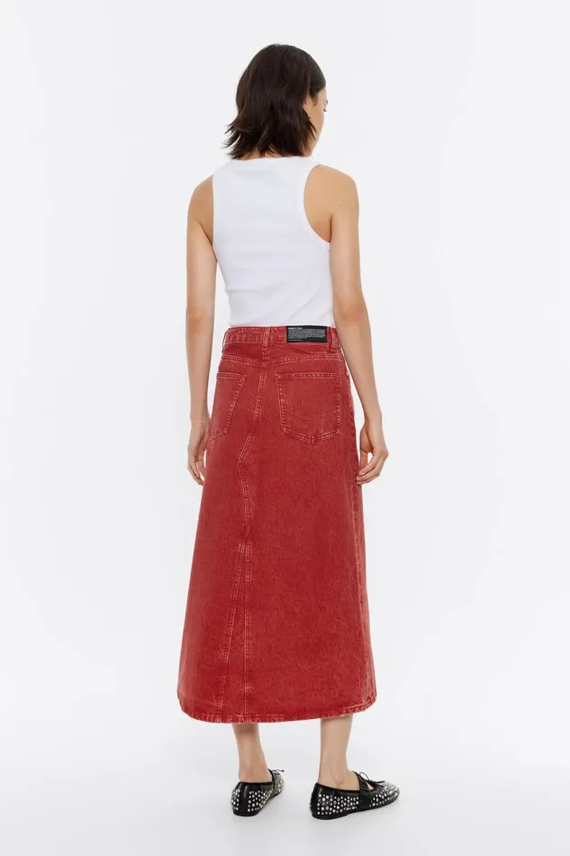 Red Aline Denim Midi Skirt Red Women Bimba Y Lola Skirts Red Aline Denim Midi Skirt Red Women Bimba Y Lola Skirts