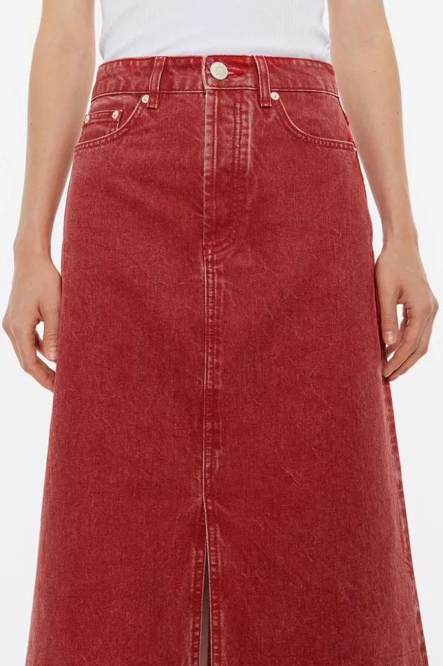 Red Aline Denim Midi Skirt Red Women Bimba Y Lola Skirts Red Aline Denim Midi Skirt Red Women Bimba Y Lola Skirts