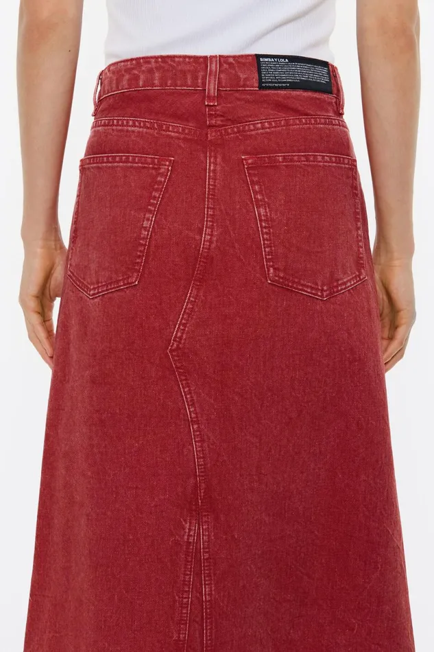 Red Aline Denim Midi Skirt Red Women Bimba Y Lola Skirts Red Aline Denim Midi Skirt Red Women Bimba Y Lola Skirts