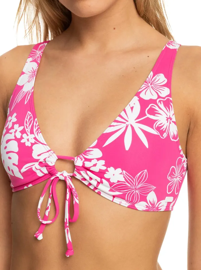 Roxy Bikinis Printed Beach Classics Elongated Bikini Top Shocking Pink Hello Aloha 8211 Women