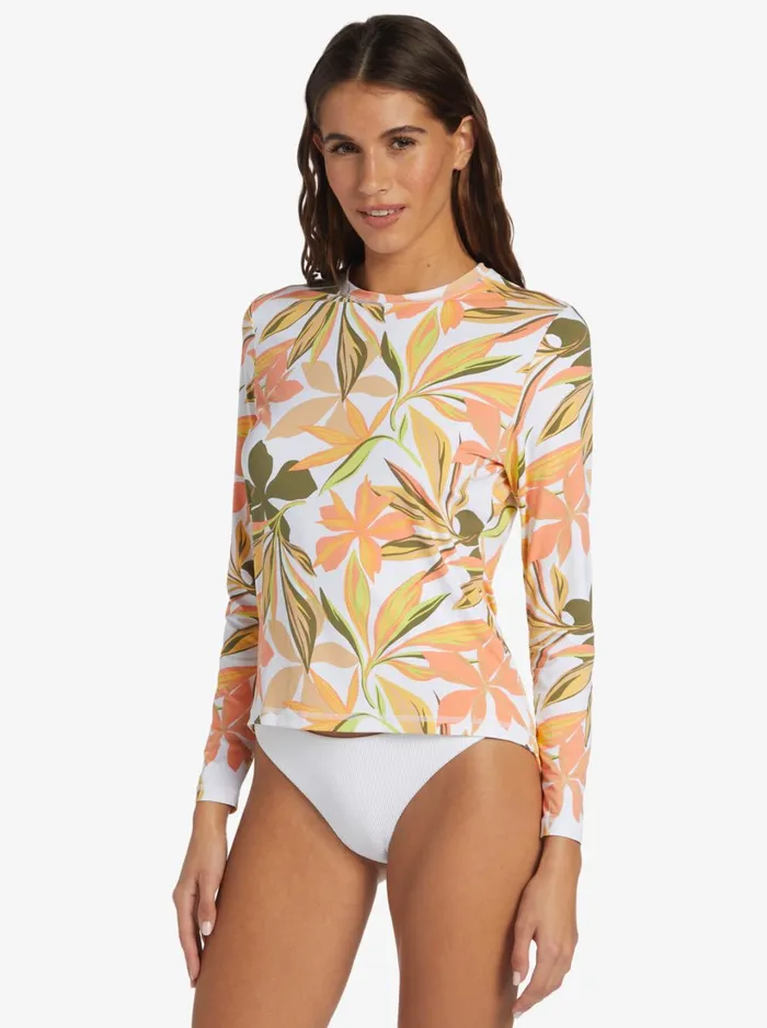 Roxy Rashguards Sea Skippin UPF 50 Long Sleeve Rashguard Bright White Subtly Salty Flat 8211 Women