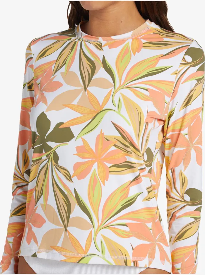 Roxy Rashguards Sea Skippin UPF 50 Long Sleeve Rashguard Bright White Subtly Salty Flat 8211 Women