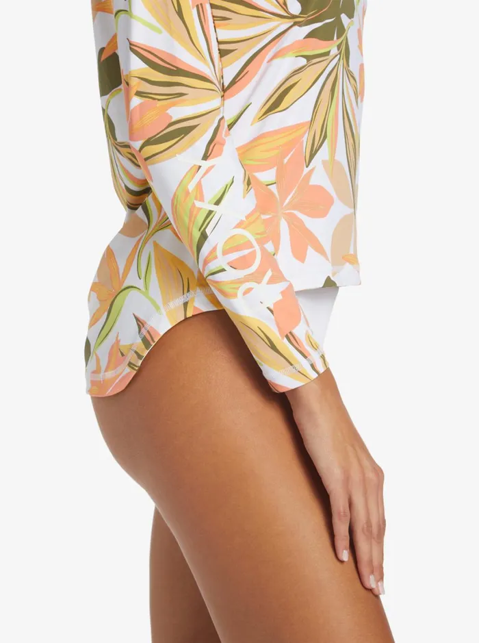 Roxy Rashguards Sea Skippin UPF 50 Long Sleeve Rashguard Bright White Subtly Salty Flat 8211 Women