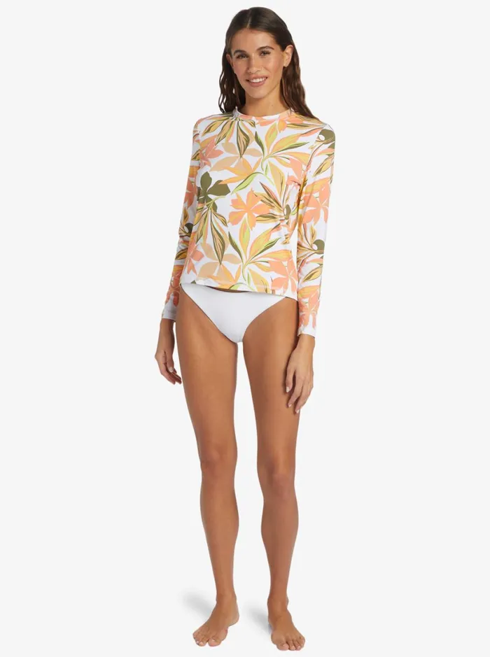 Roxy Rashguards Sea Skippin UPF 50 Long Sleeve Rashguard Bright White Subtly Salty Flat 8211 Women
