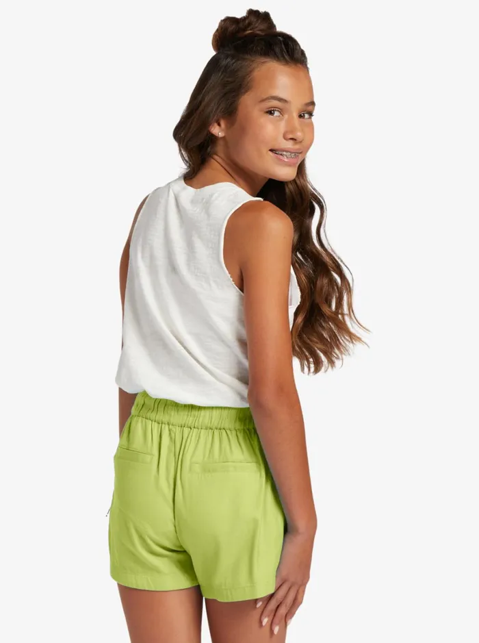Roxy Skirts and Shorts Girl039s 416 Una Mattina Elastic Waist Shorts Daiquiri Green 8211 Women