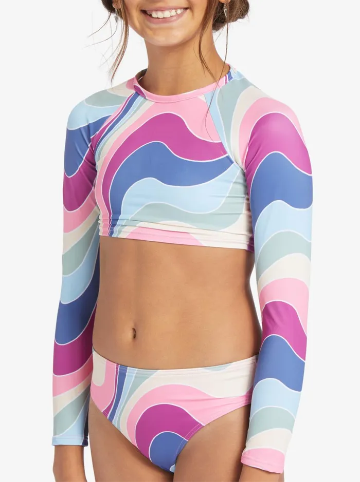 Roxy Surf Girls039 716 Vacation Memories Cropped LongSleeve Rashguard Set Vivid Viola Cruz 8211 Women