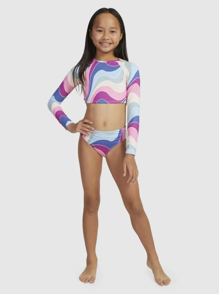 Roxy Surf Girls039 716 Vacation Memories Cropped LongSleeve Rashguard Set Vivid Viola Cruz 8211 Women