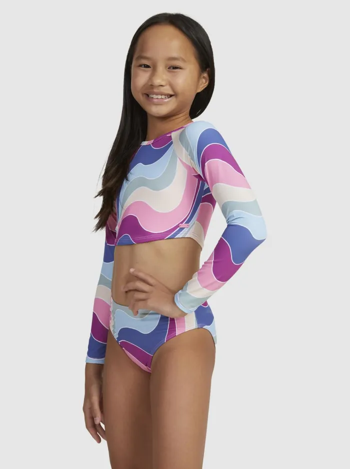 Roxy Surf Girls039 716 Vacation Memories Cropped LongSleeve Rashguard Set Vivid Viola Cruz 8211 Women