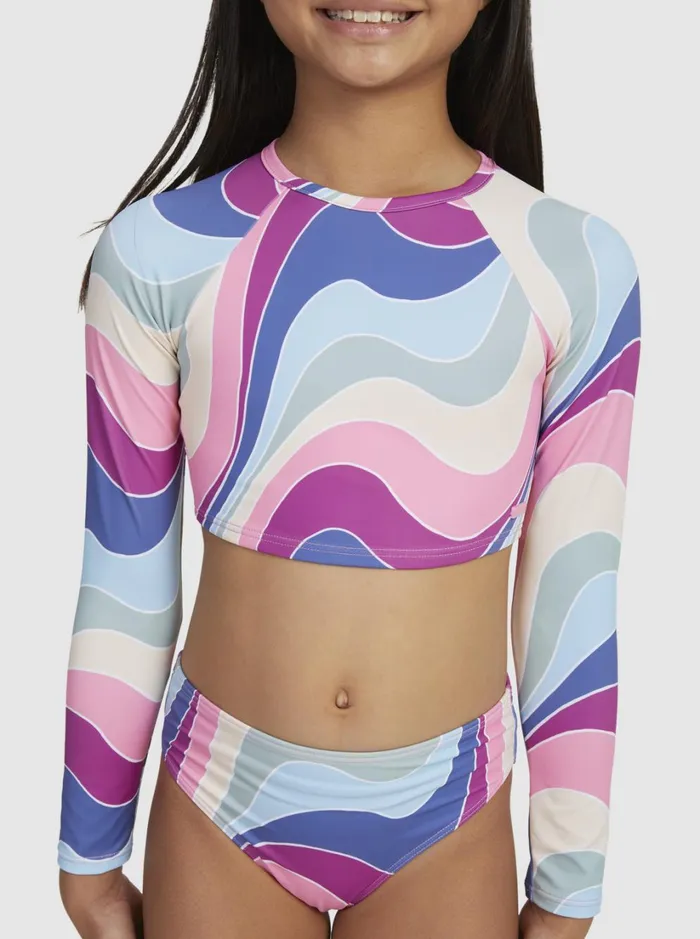 Roxy Surf Girls039 716 Vacation Memories Cropped LongSleeve Rashguard Set Vivid Viola Cruz 8211 Women