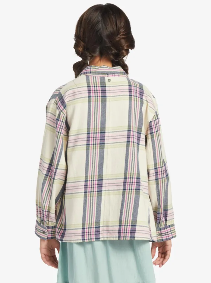 Roxy Tees and Tanks Girl039s 416 Something Beautiful Plaid Oversized Shirt Tapioca Right Plaid 8211 Women