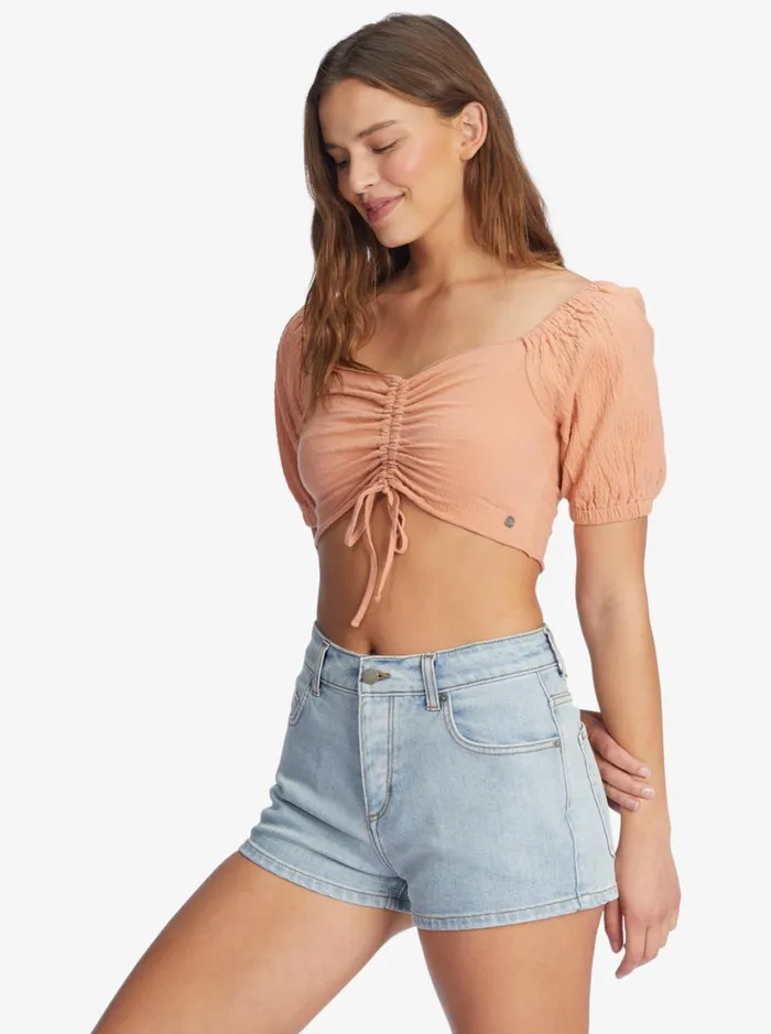 Roxy Tops Flirty Walk Ruched Crop Top Cork 8211 Women