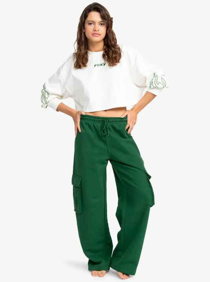 Roxy Tops Kelia Cropped Oversized Long Sleeve TShirt Coconut Milk 8211 Women