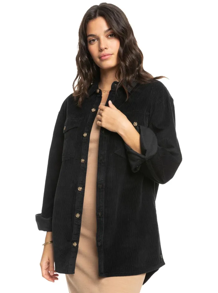 Roxy Tops Let It Go Corduroy Long Sleeve Top Anthracite 8211 Women