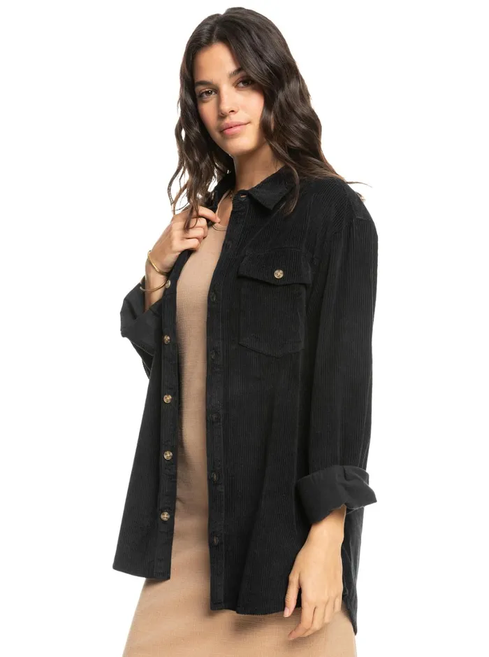 Roxy Tops Let It Go Corduroy Long Sleeve Top Anthracite 8211 Women