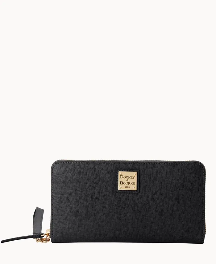 Saffiano Large Zip Around Wristlet Black ManWoman Dooney and Bourke Wallets