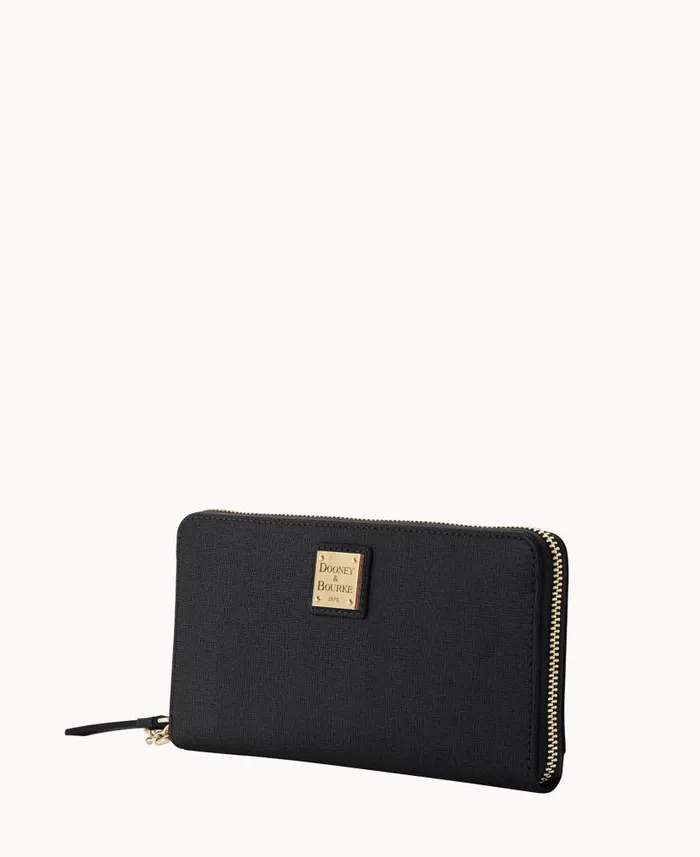 Saffiano Large Zip Around Wristlet Black ManWoman Dooney and Bourke Wallets Saffiano Large Zip Around Wristlet Black ManWoman Dooney and Bourke Wallets