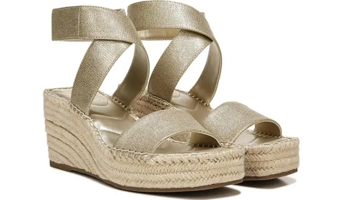 Sandals Women Franco Sarto Franco Carezza Espadrille Wedge Sandal Gold Faux Leather