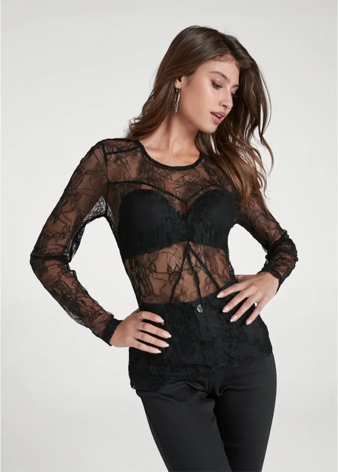 SHEER LACE TOP Black Women VENUS Night Out Tops