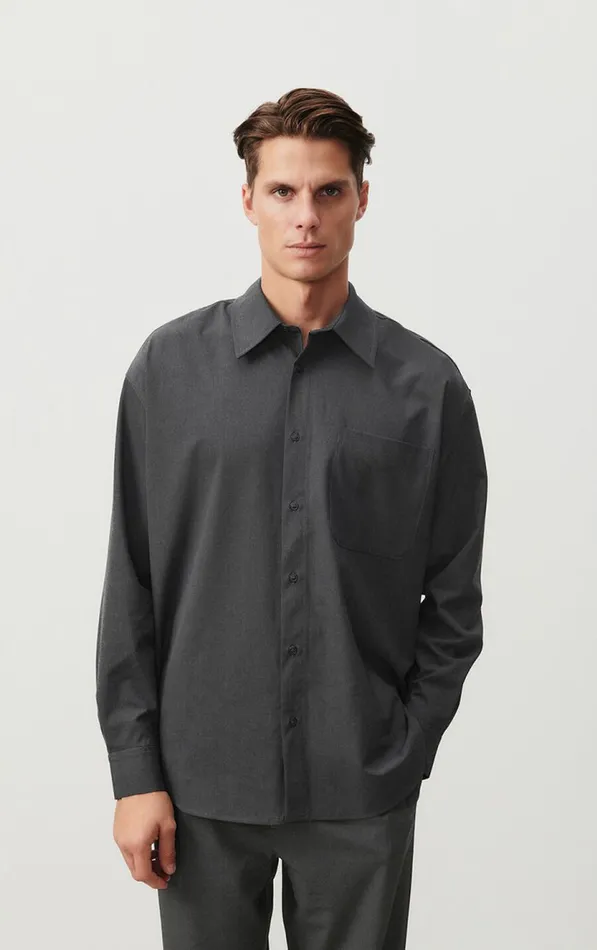 Shirt Kabird Melange Charcoal Men American Vintage Shirts