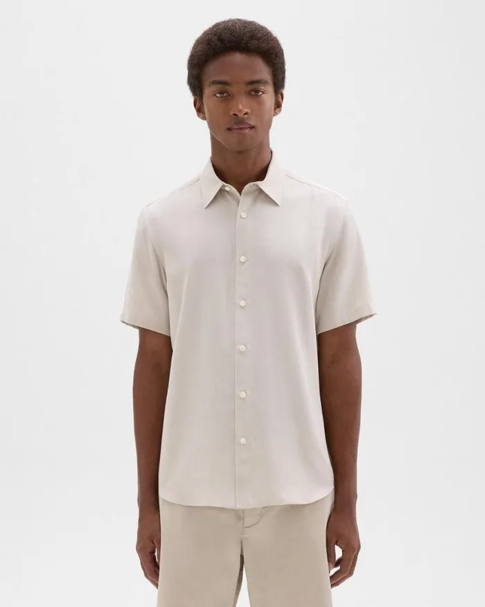 Shirts Men Theory Irving ShortSleeve Shirt In Fluid Twill New Sand