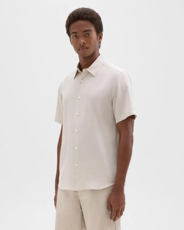 Shirts Men Theory Irving ShortSleeve Shirt In Fluid Twill New Sand Shirts Men Theory Irving ShortSleeve Shirt In Fluid Twill New Sand