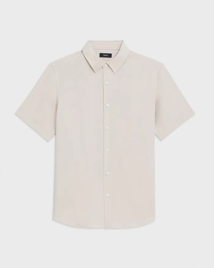 Shirts Men Theory Irving ShortSleeve Shirt In Fluid Twill New Sand Shirts Men Theory Irving ShortSleeve Shirt In Fluid Twill New Sand