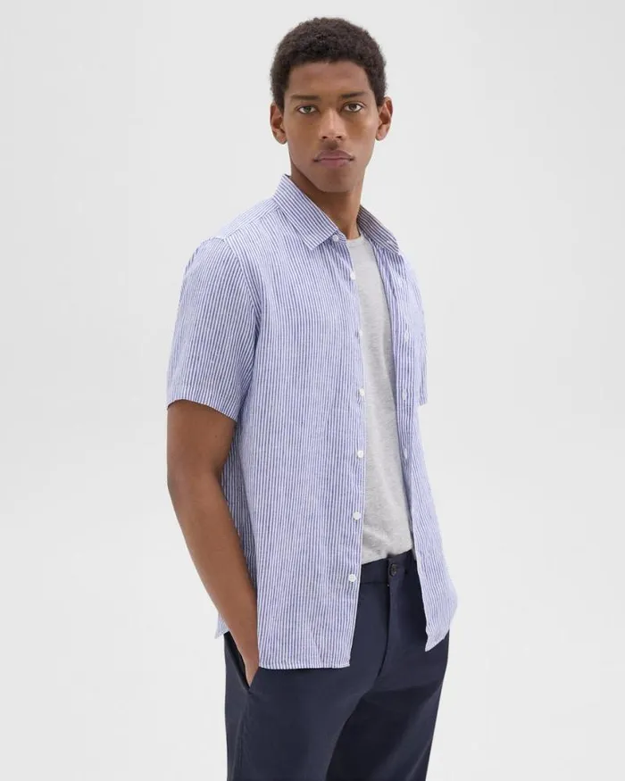 Shirts Men Theory Irving ShortSleeve Shirt In Relaxed Linen Whiteocean Shirts Men Theory Irving ShortSleeve Shirt In Relaxed Linen Whiteocean