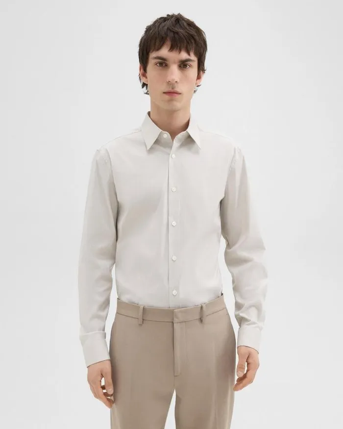 Shirts Men Theory Sylvain Shirt In Checked Poplin Taupewhite Shirts Men Theory Sylvain Shirt In Checked Poplin Taupewhite