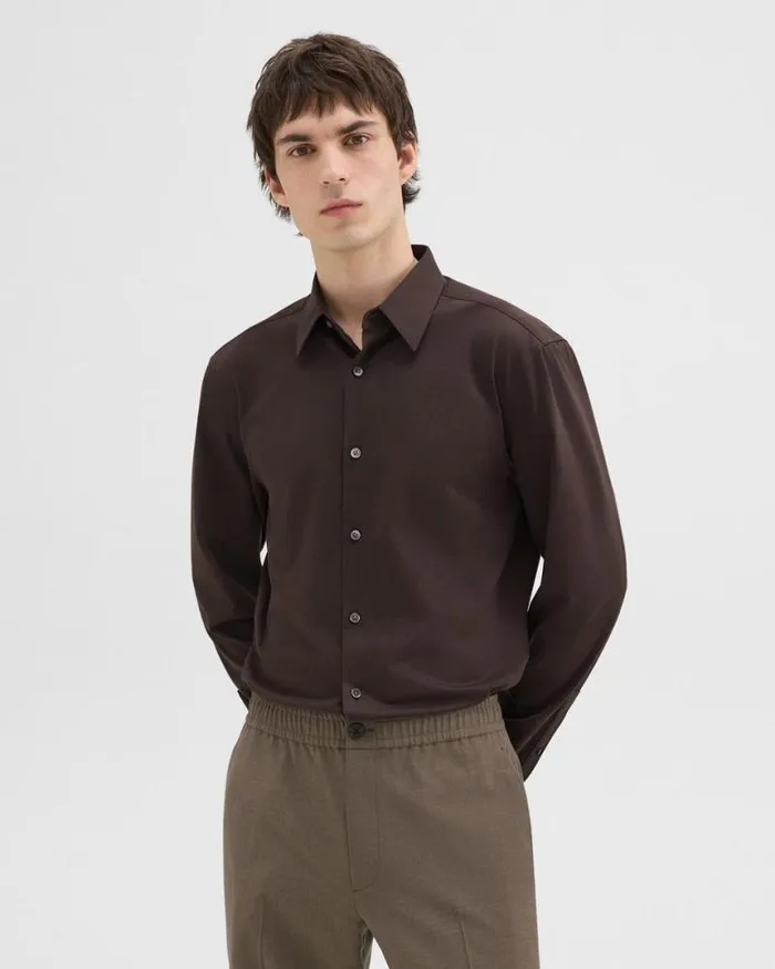 Shirts Men Theory Sylvain Shirt In Structure Knit Hickory