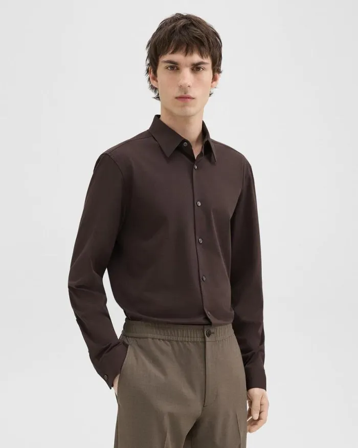 Shirts Men Theory Sylvain Shirt In Structure Knit Hickory Shirts Men Theory Sylvain Shirt In Structure Knit Hickory