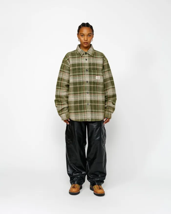 Shirts MenWomen Stussy HEAVY WASHED PLAID SHIRT Green