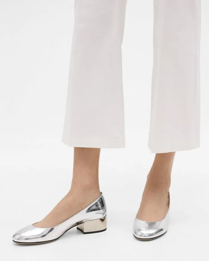 Shoes Women Theory Ballet Pump In Metallic Leather Silver