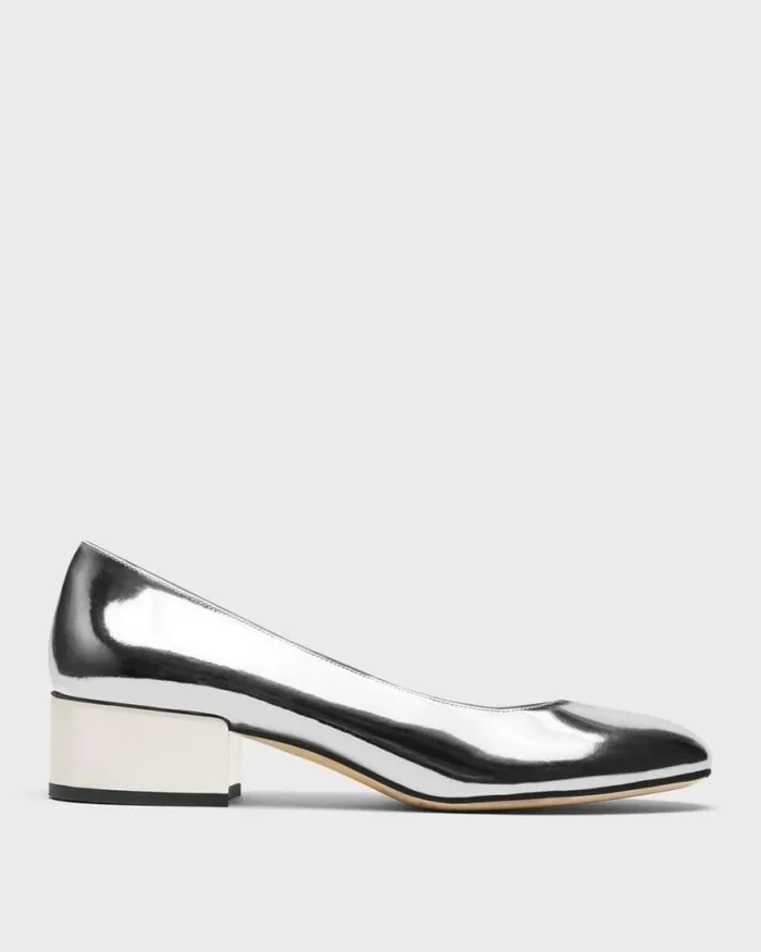 Shoes Women Theory Ballet Pump In Metallic Leather Silver