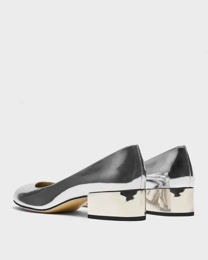 Shoes Women Theory Ballet Pump In Metallic Leather Silver