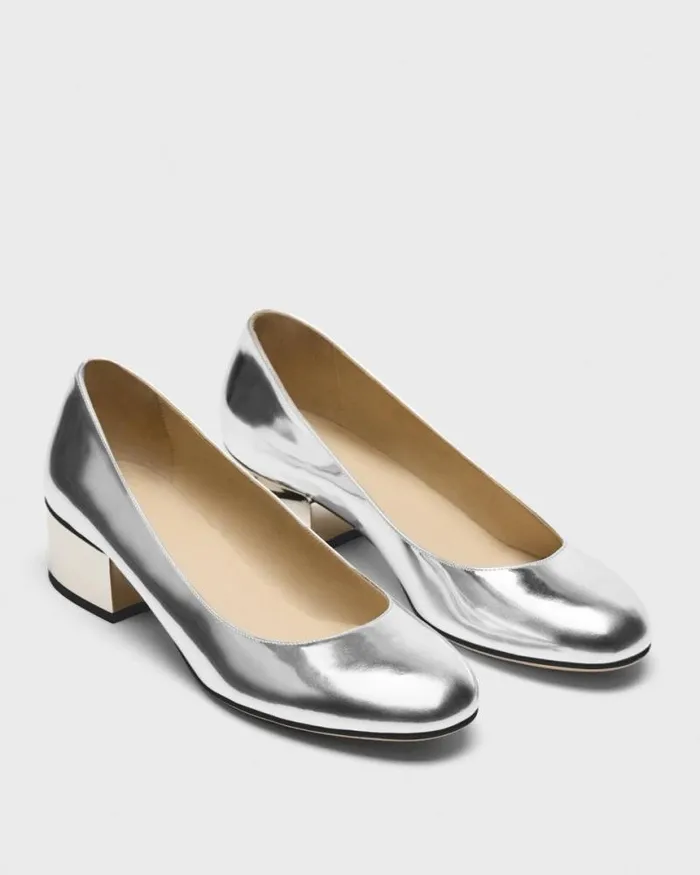 Shoes Women Theory Ballet Pump In Metallic Leather Silver