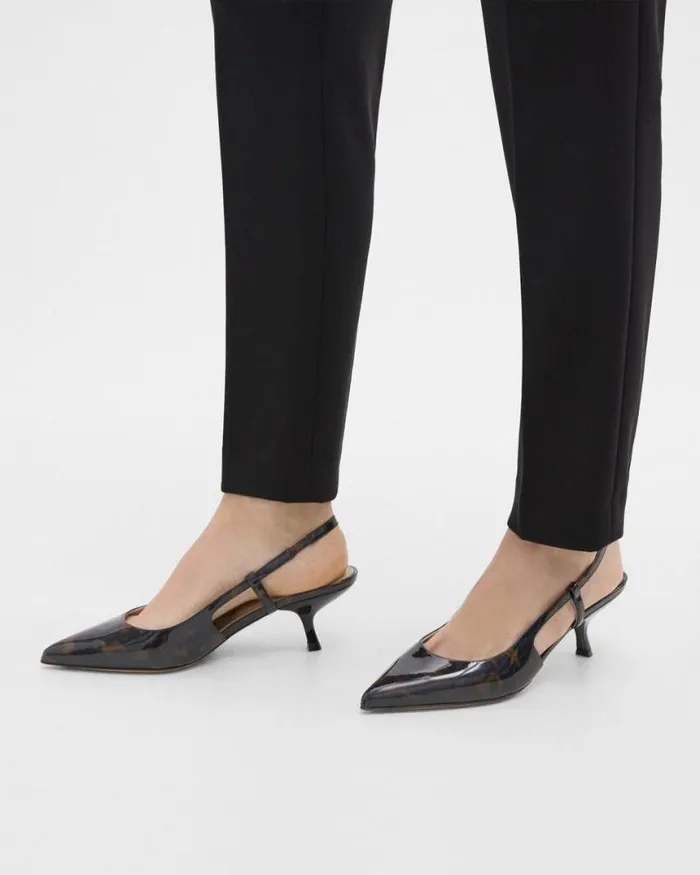 Shoes Women Theory Micro Slingback Pump In Tortoiseshell Printed Leather Blackbrown