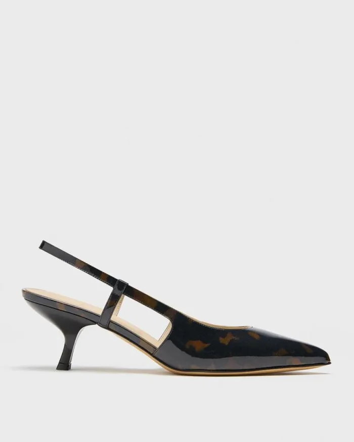 Shoes Women Theory Micro Slingback Pump In Tortoiseshell Printed Leather Blackbrown